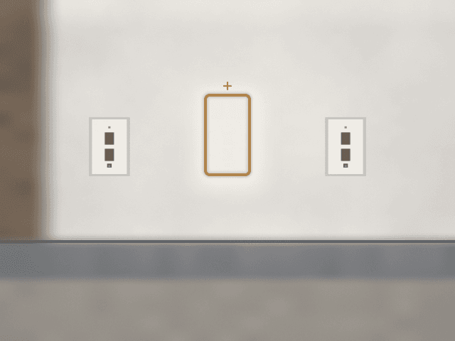 Kitchen wall near the counter with a marked spot showing where an outlet is missing